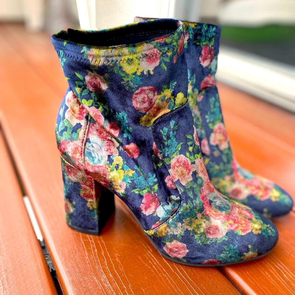 Navy floral booties